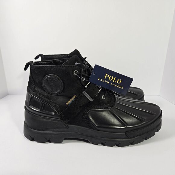 Polo Ralph Lauren Oslo Low Hydroguard Waterproof Leather Boots Black Mens 14 D - Picture 1 of 6